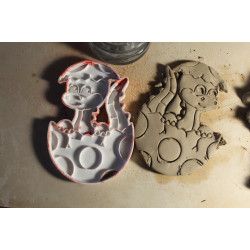 Duży wycinak + stempel do gliny / modeliny – uśmiechnięty dinozaur w jajku (15 × 11 cm)