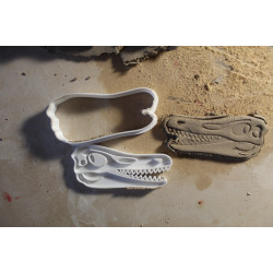 Wycinak + stempel do gliny / modeliny – czaszka dinozaura (8 × 4 cm)